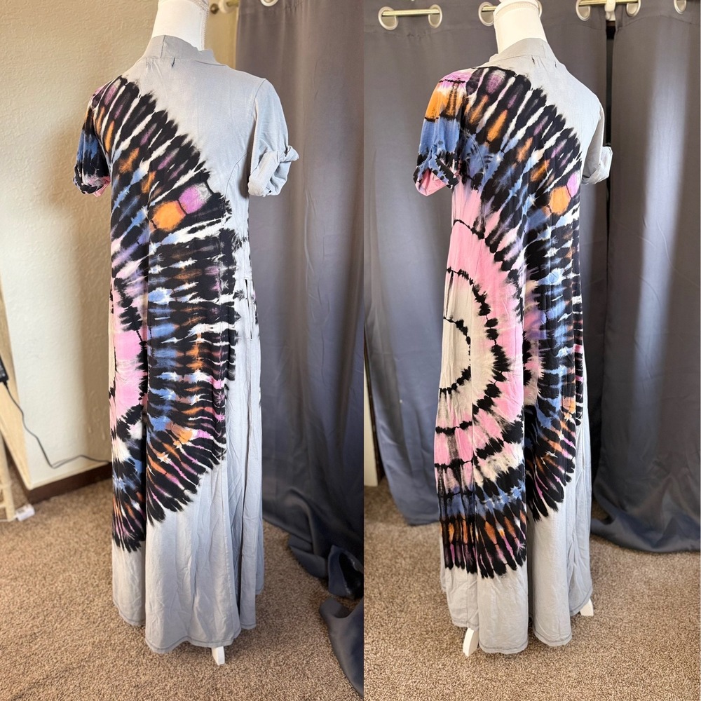 Garrabert Bette Reese Tie Dye Mock Neck Maxi Dress 70s Boho Festival - Picture 6 of 6